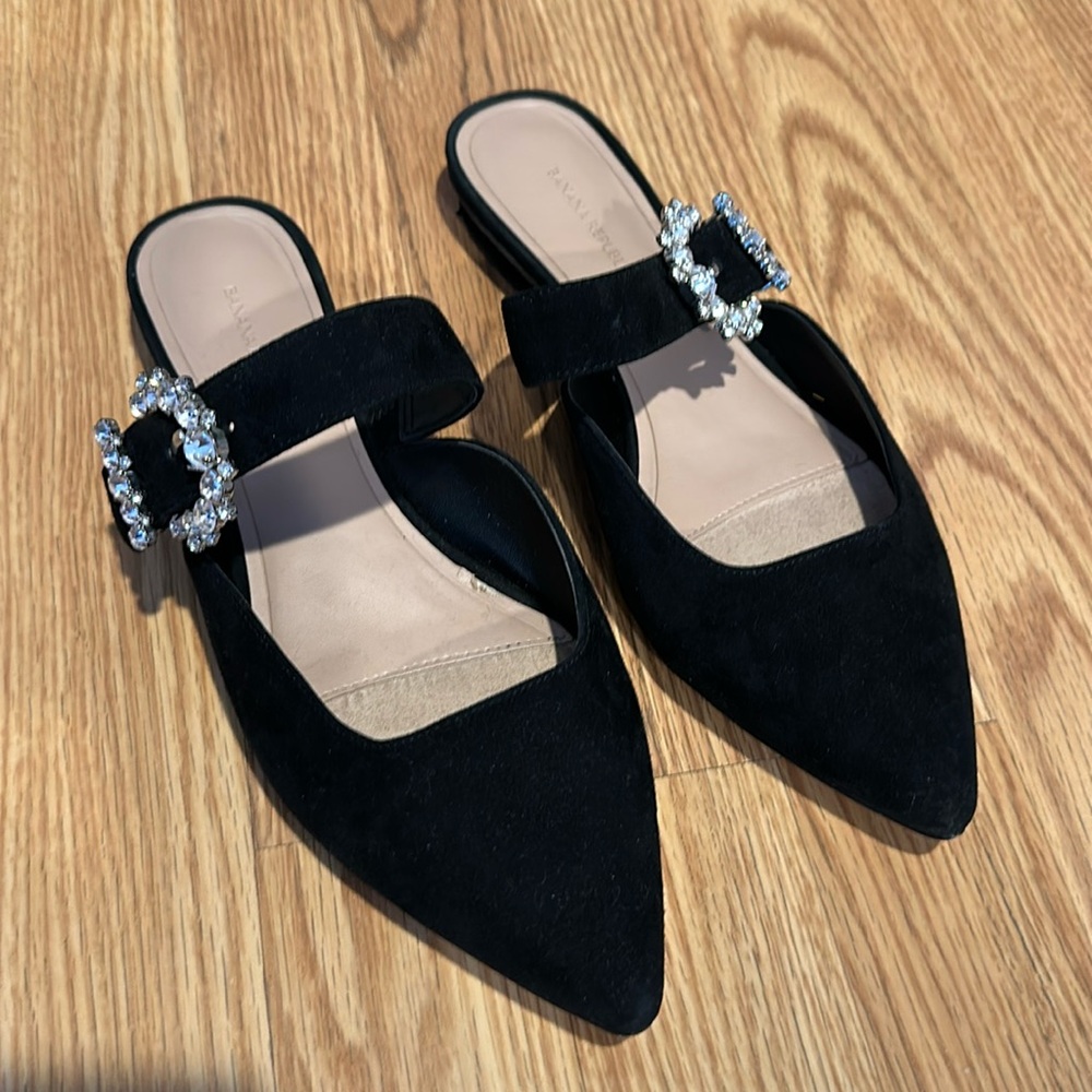 Banana Republic black suede slides with jewel buckle women’s size 8 1/2
